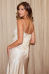 Elarose Long Cupro Robe Set With Beige Off White Lace On Vanilla Rose Silk — Bocan Couture luxury nightwear, look 11