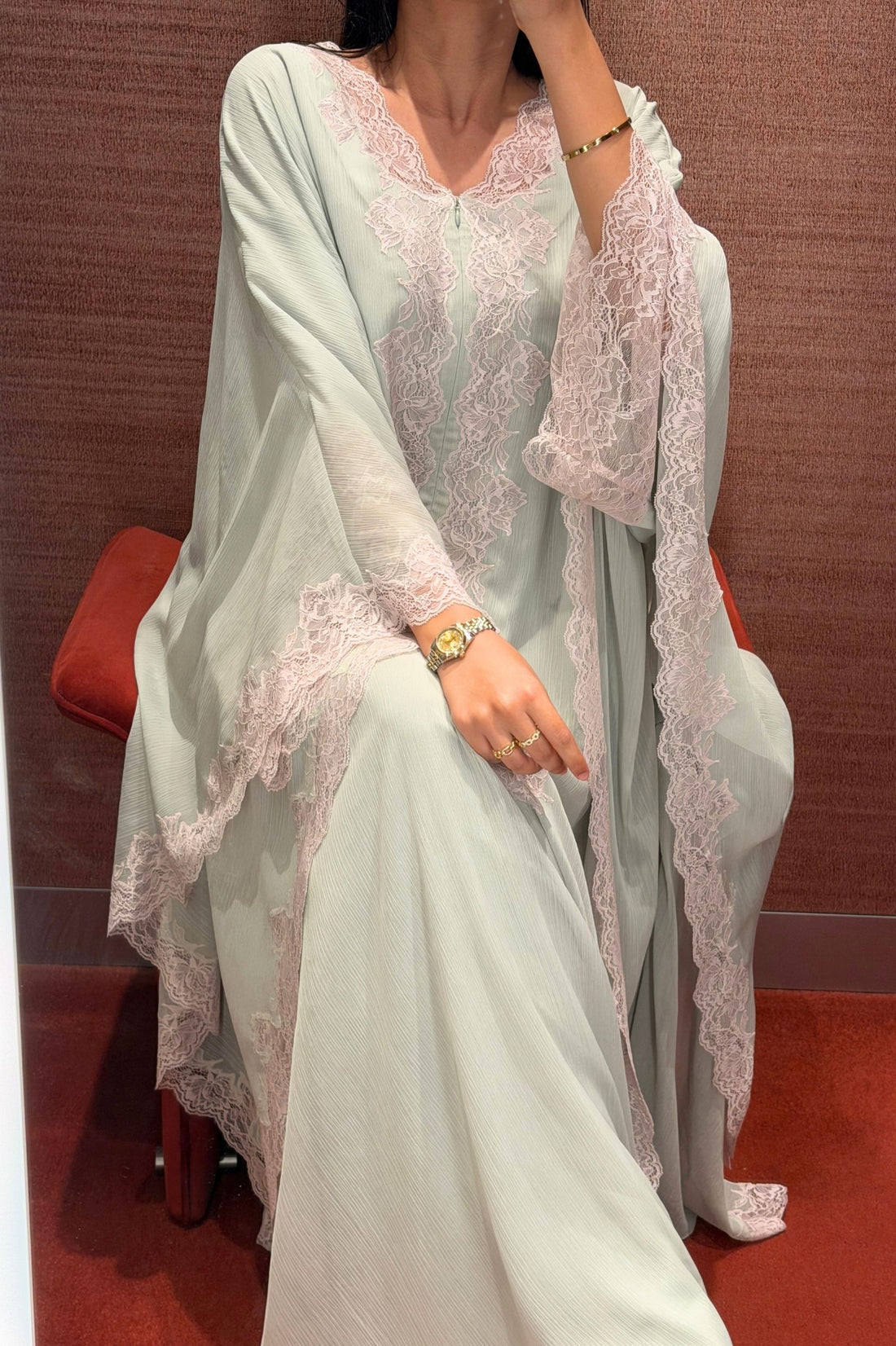 Amara Silky Chiffon Dress Sage Green Sage Green Silk — Bocan Couture luxury nightwear