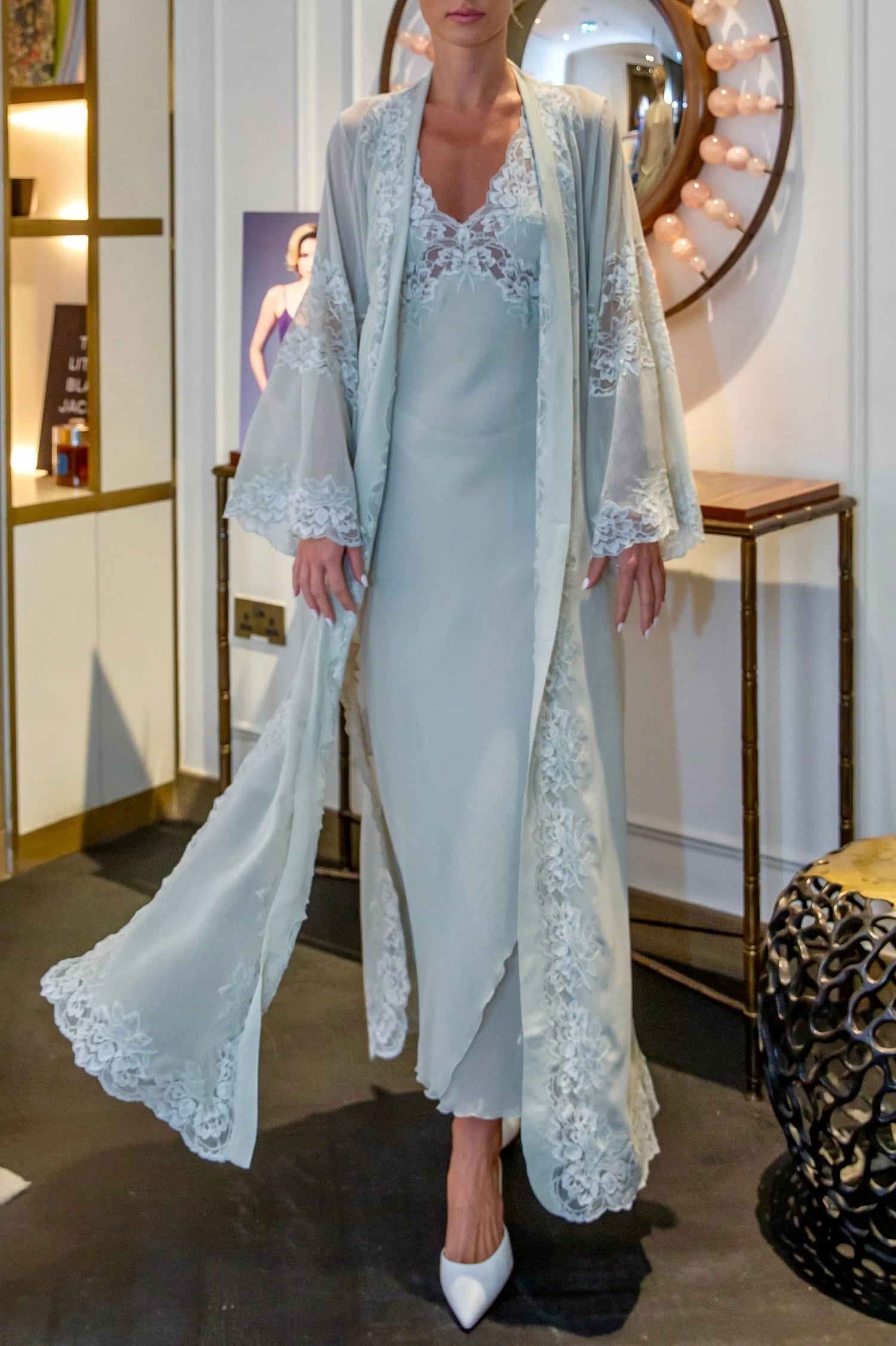 silk and lace dressing gown Lady Sheer Silk and Lace Dressing Gown