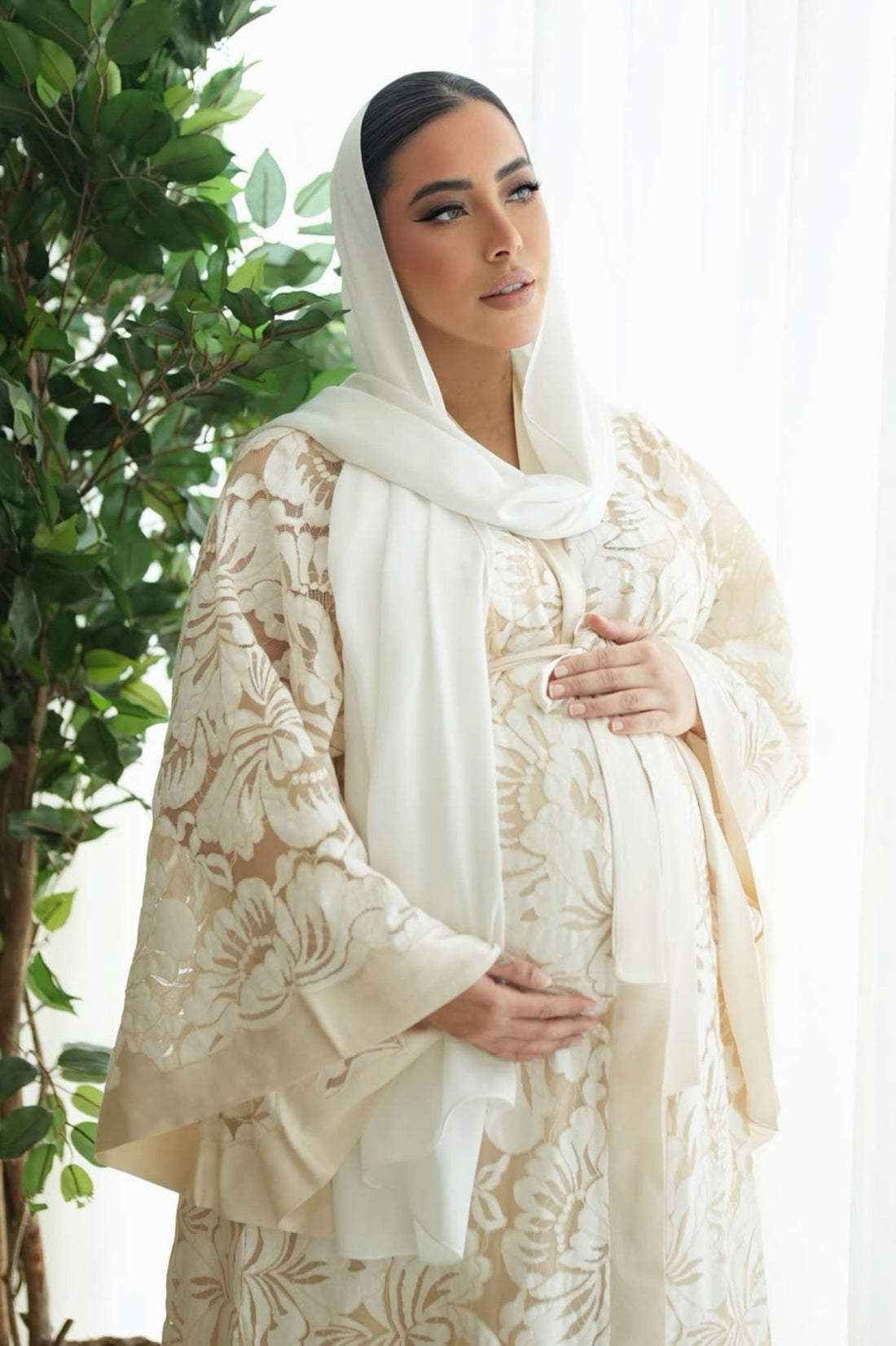 Elarose Silk Robe Set  Beige