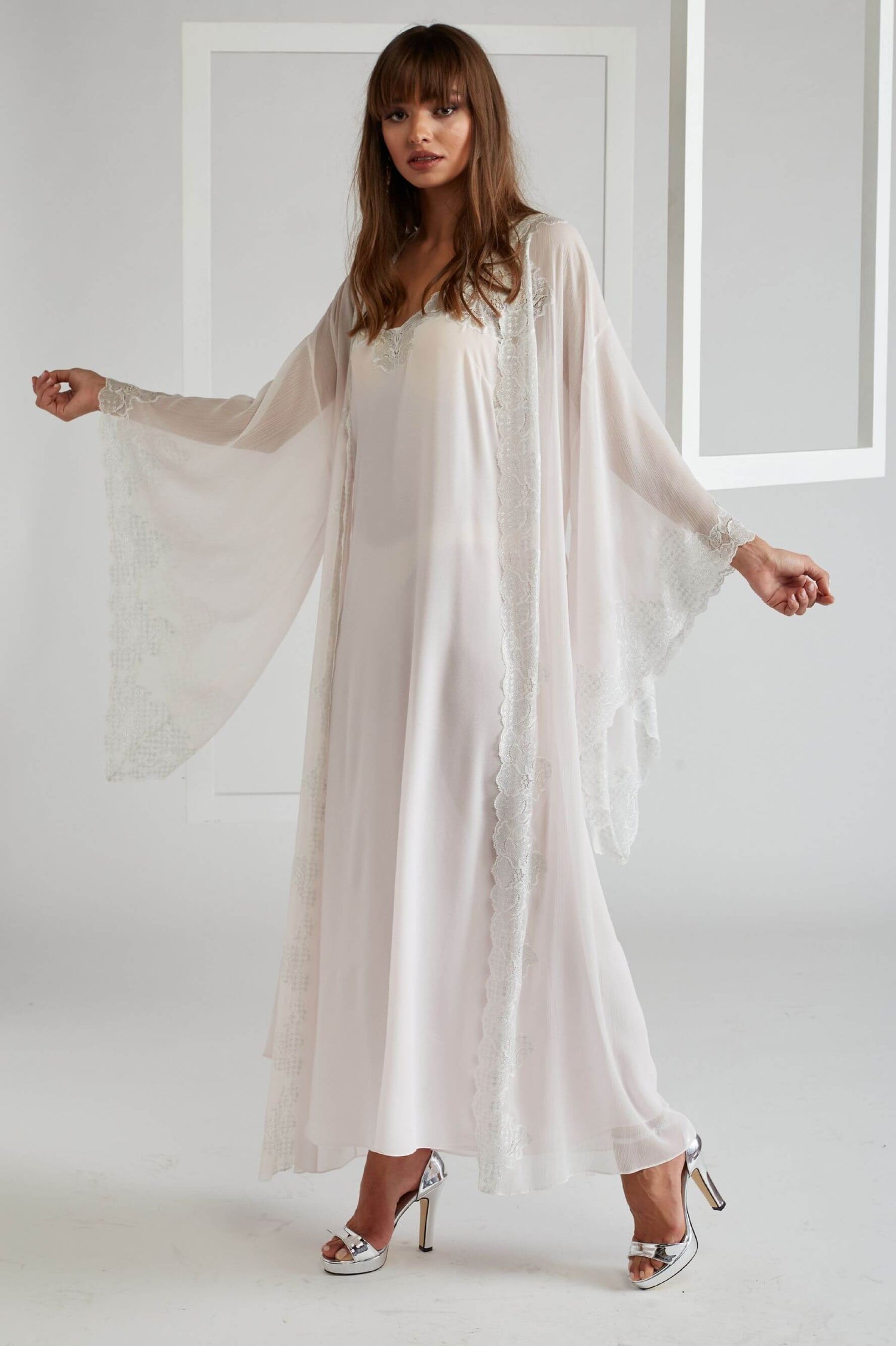 Silk Chiffon Robe Set Light Pink - Lucia (Silver)