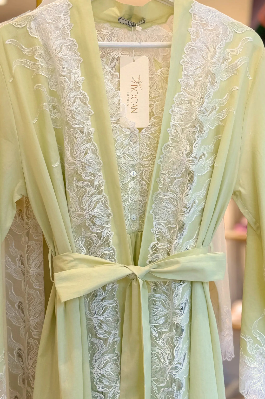 Liliane Cotton Robe Set  Light Green Green Cotton — Bocan Couture luxury nightwear