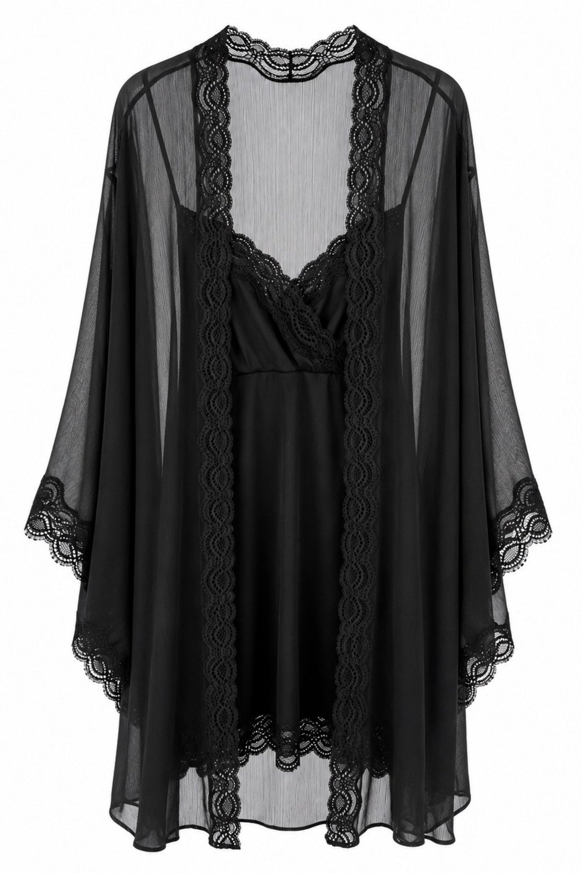 Cassie Silky Chiffon Robe Set Black