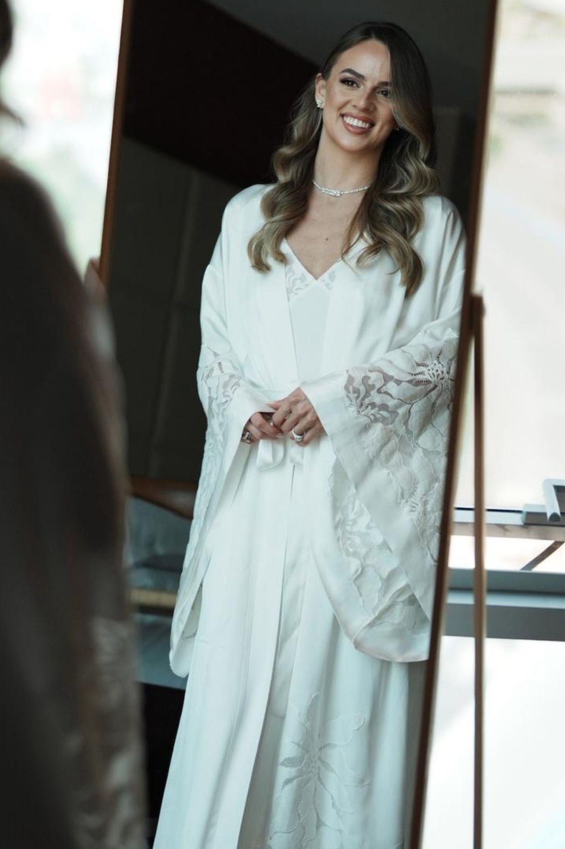 Argos Long Rayon Trimmed with Lace Robe Set - Off White