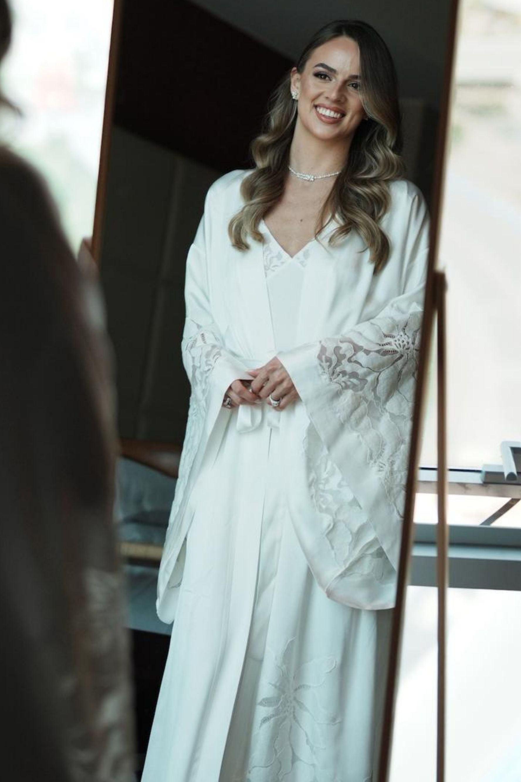 Argos Long Rayon Trimmed with Lace Robe Set - Off White