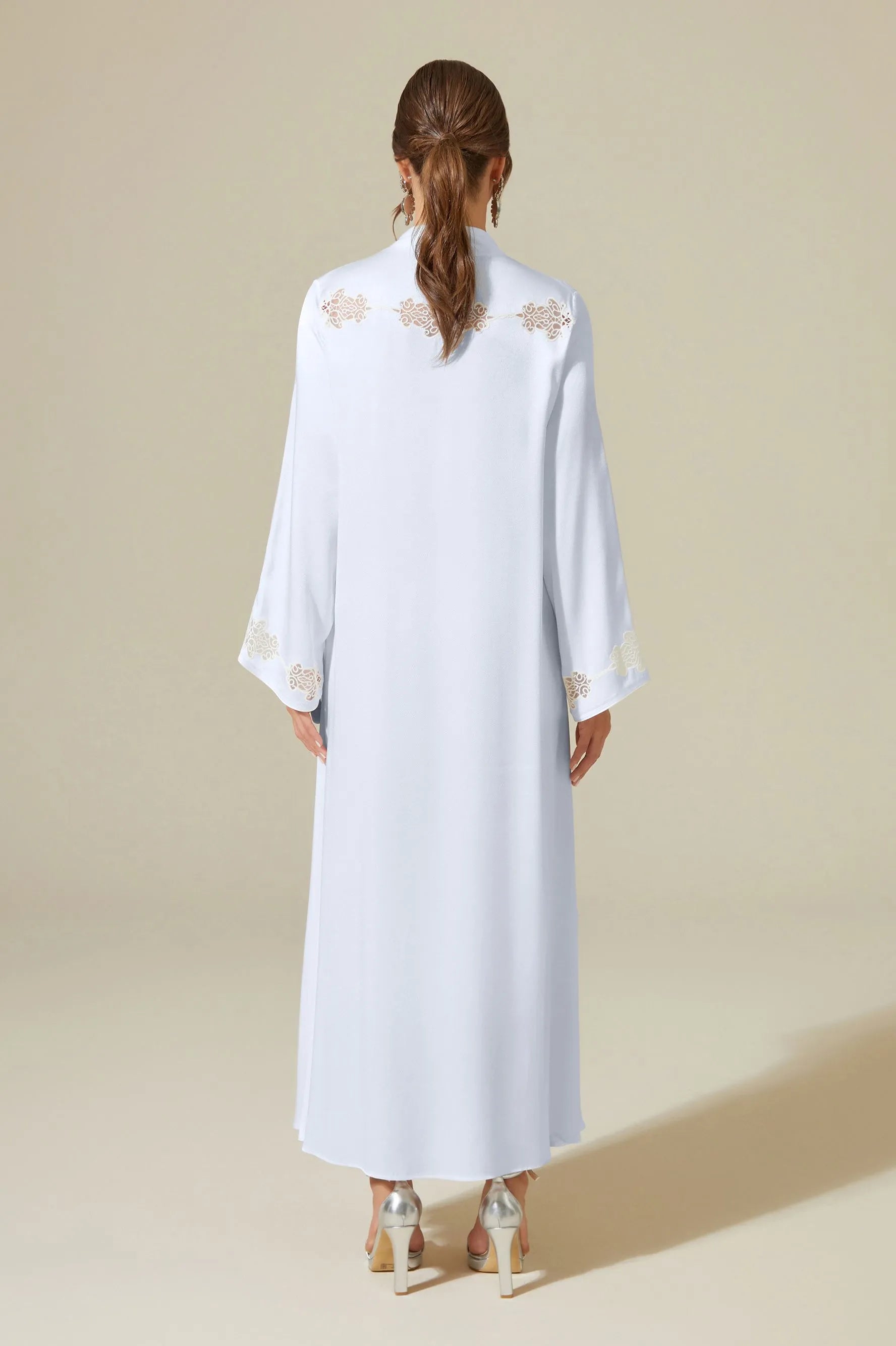 Abelia - Trimmed Long Zippered Dress - Ice Blue with Off White Pipe