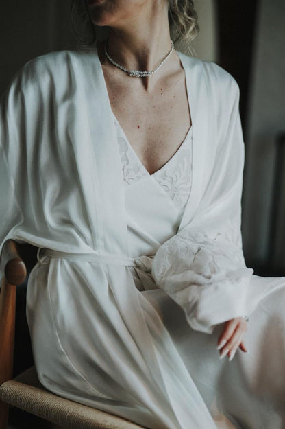 Argos Long Rayon Trimmed with Lace Robe Set - Off White