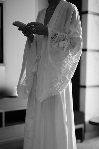 Argos Long Rayon Trimmed with Lace Robe Set - Off White