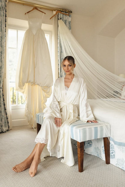 Jemima - Long Rayon Robe Set - Off White