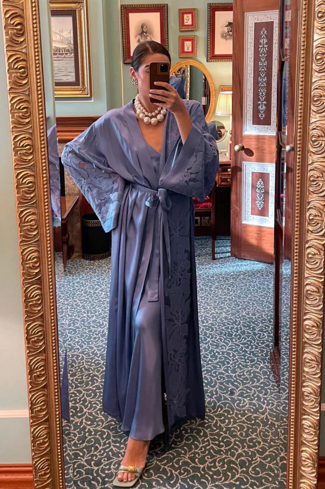 Bluebell Long Rayon Trimmed Robe Set with Bias Cut Slip Dress - Lilac