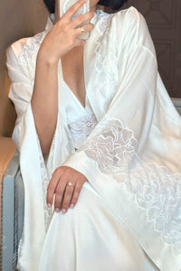 Arabella Silk Robe Set  Off White Off White Silk — Bocan Couture luxury nightwear