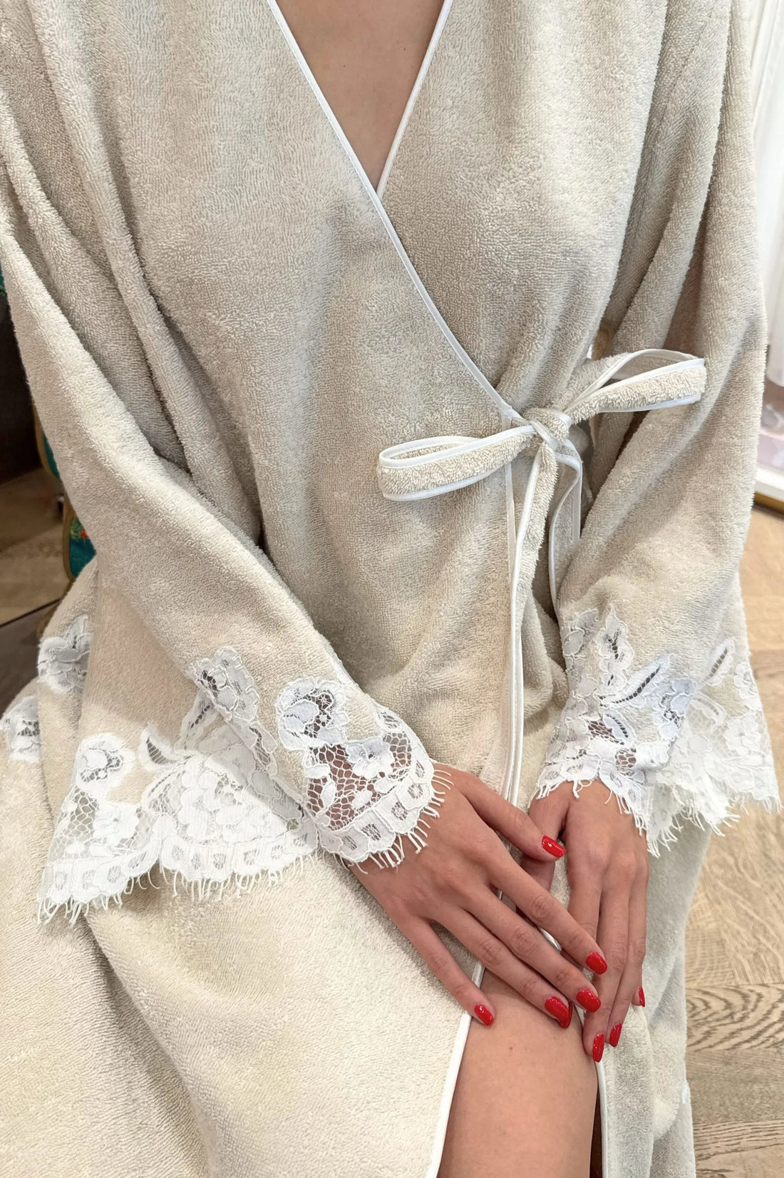 Brianna Long Towel Belted Bathrobe-Sand