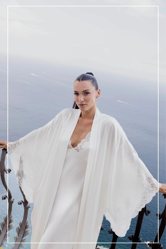 Elegant bridal nightwear set featuring satin robe and lace gown perfect for wedding night and honeymoon