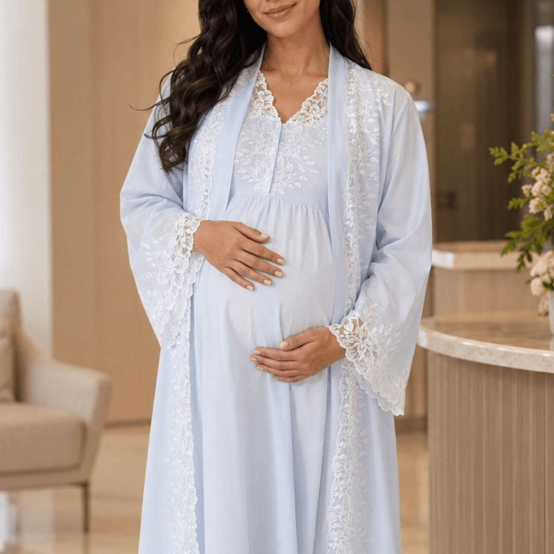 Shop Bocan Couture's luxury maternity collection with elegant maternity robes, dresses and premium pregnancy loungewear.