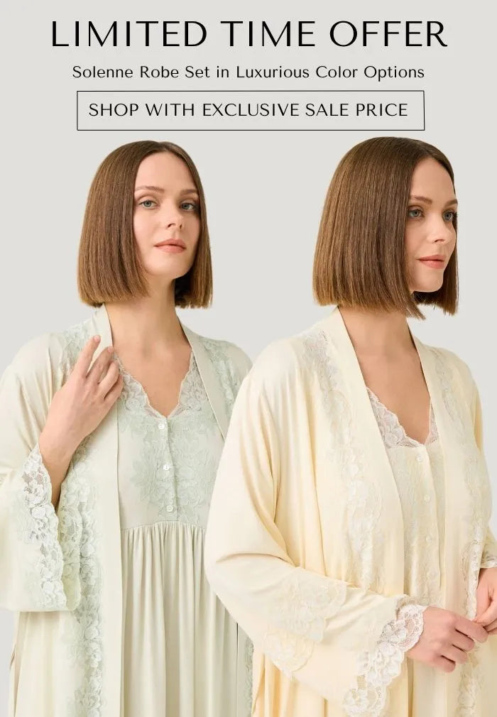 Two women wearing Solenne Robe Sets with a limited time offer sale by Bocan.