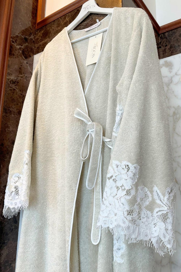 Luxury beige cotton bathrobe by Bocan Couture