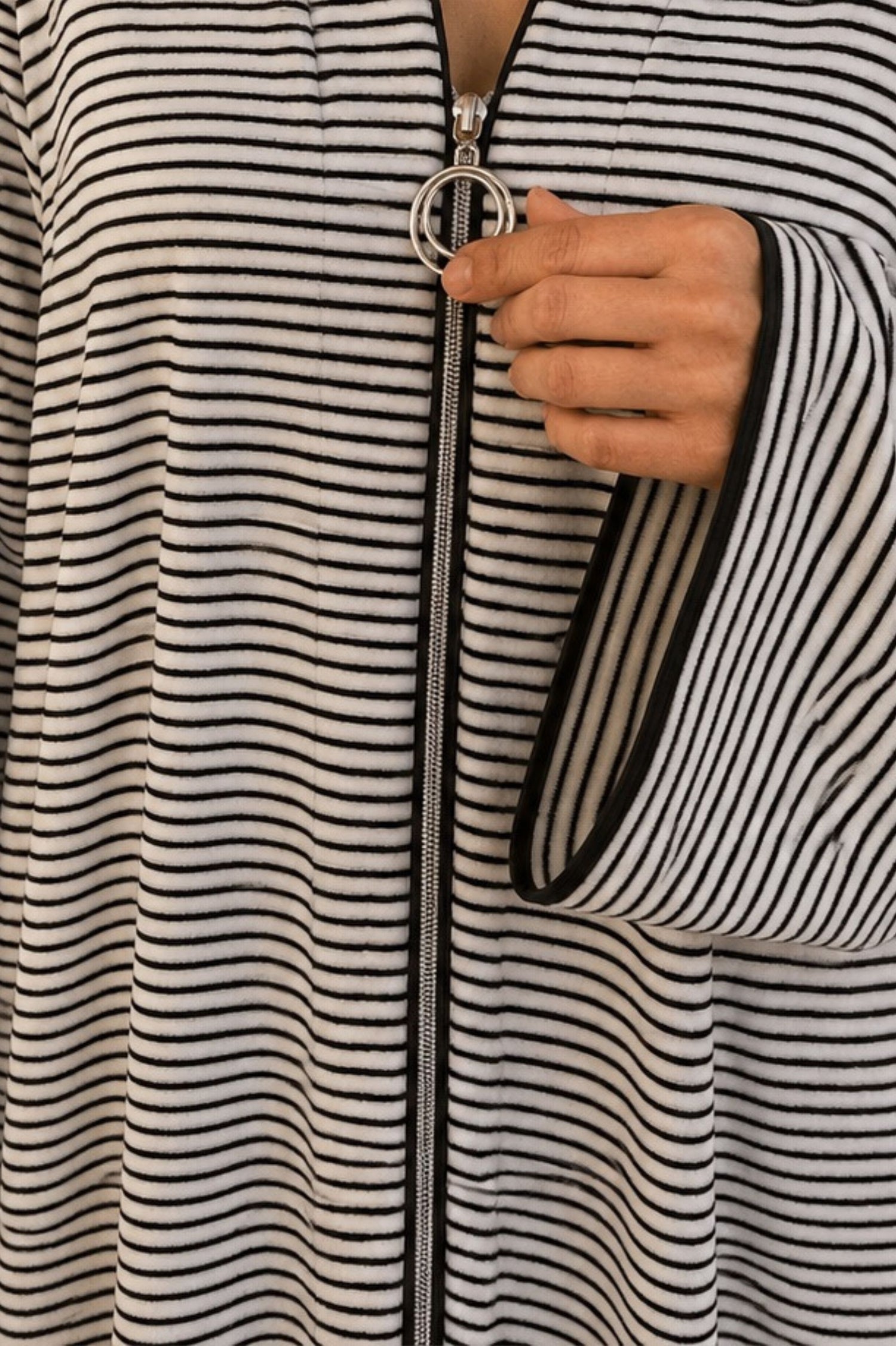 Luxury black and white stripes cotton towel bathrobe by Bocan Couture