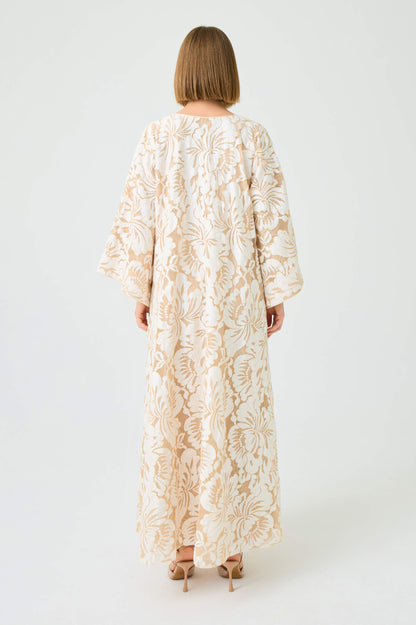 Estara Long Zippered Dress with Fully Trimmed Beige Lace