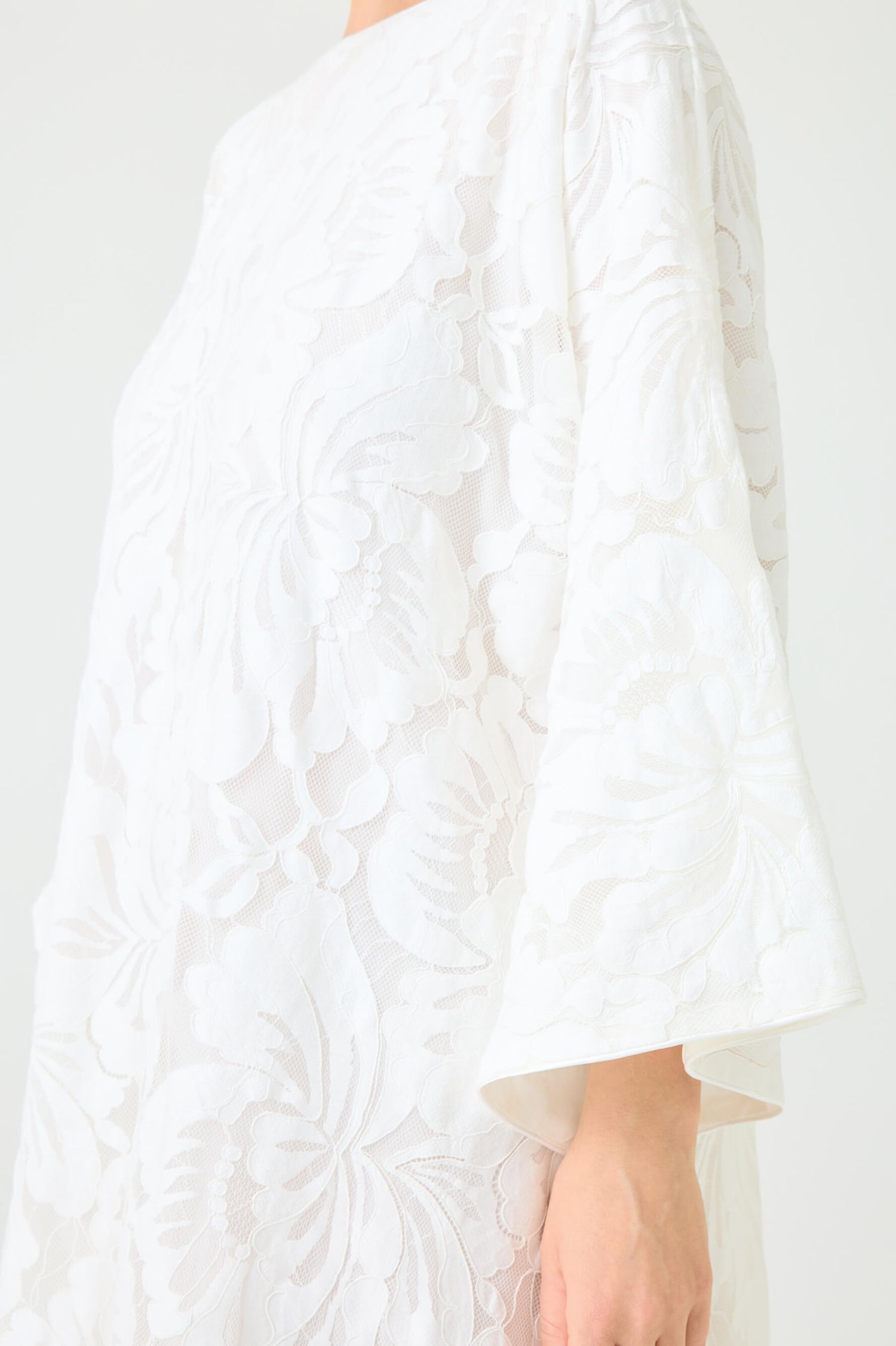 Estara Long Zippered Dress with Fully Trimmed Off White Lace