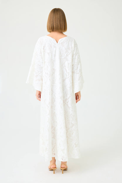 Estara Long Zippered Dress with Fully Trimmed Off White Lace