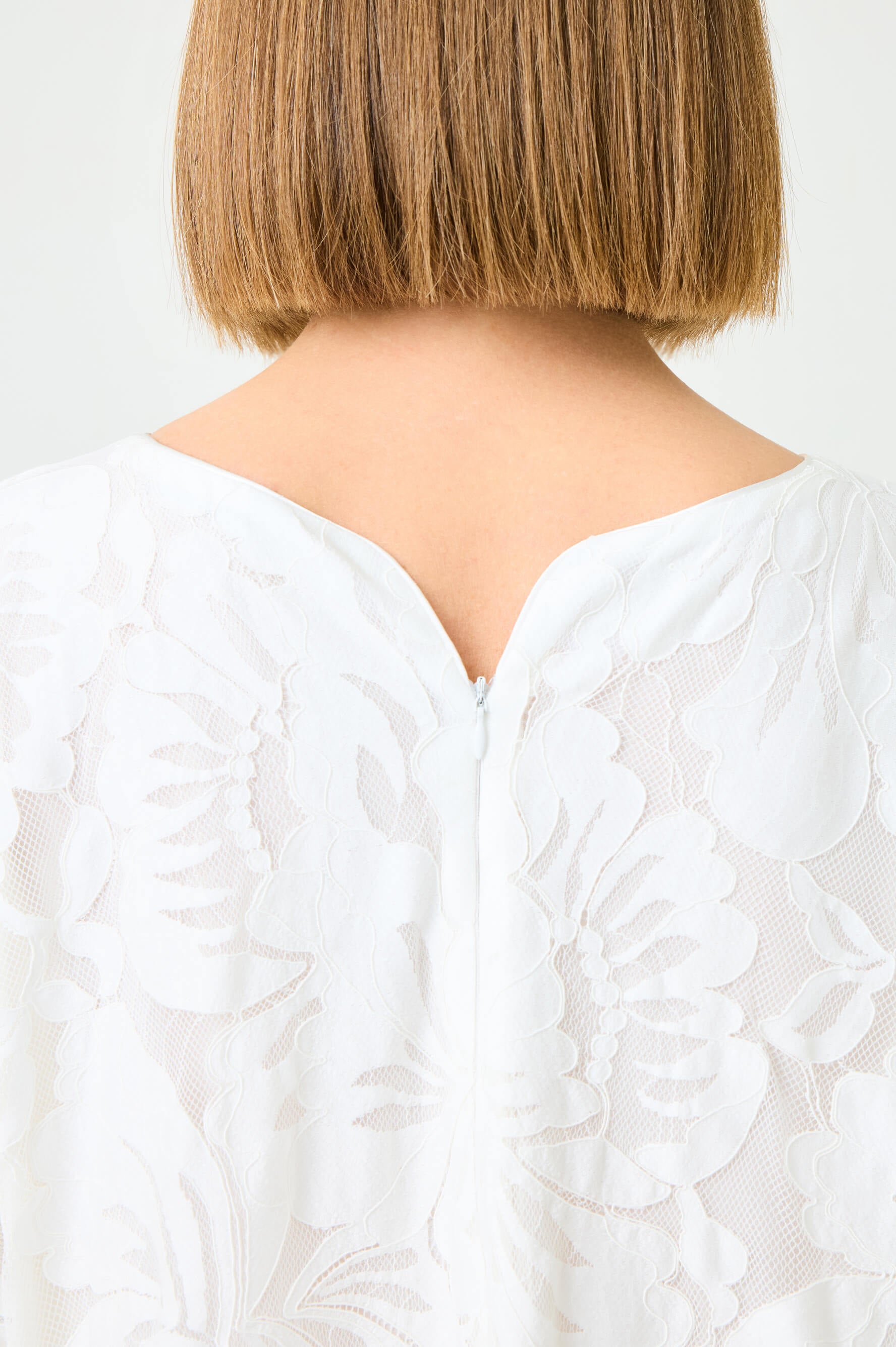 Estara Long Zippered Dress with Fully Trimmed Off White Lace
