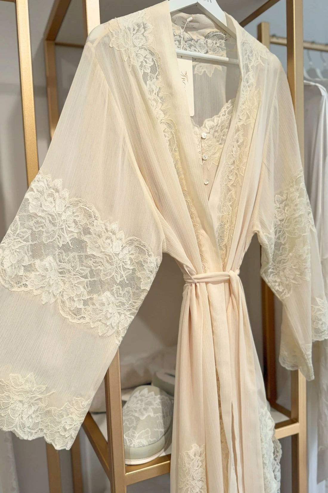 Lois - Long Silky Chiffon Robe Set with Buttoned Inner Nightie