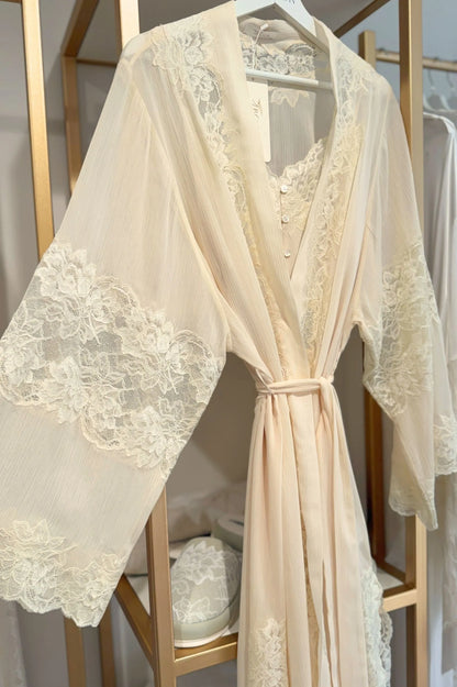 Lois - Long Silky Chiffon Robe Set with Buttoned Inner Nightie
