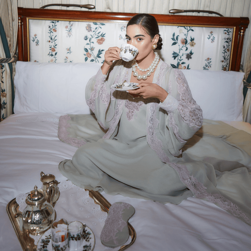 Elegant women’s robe set with matching nightwear crafted for luxury loungewear and bridal moments