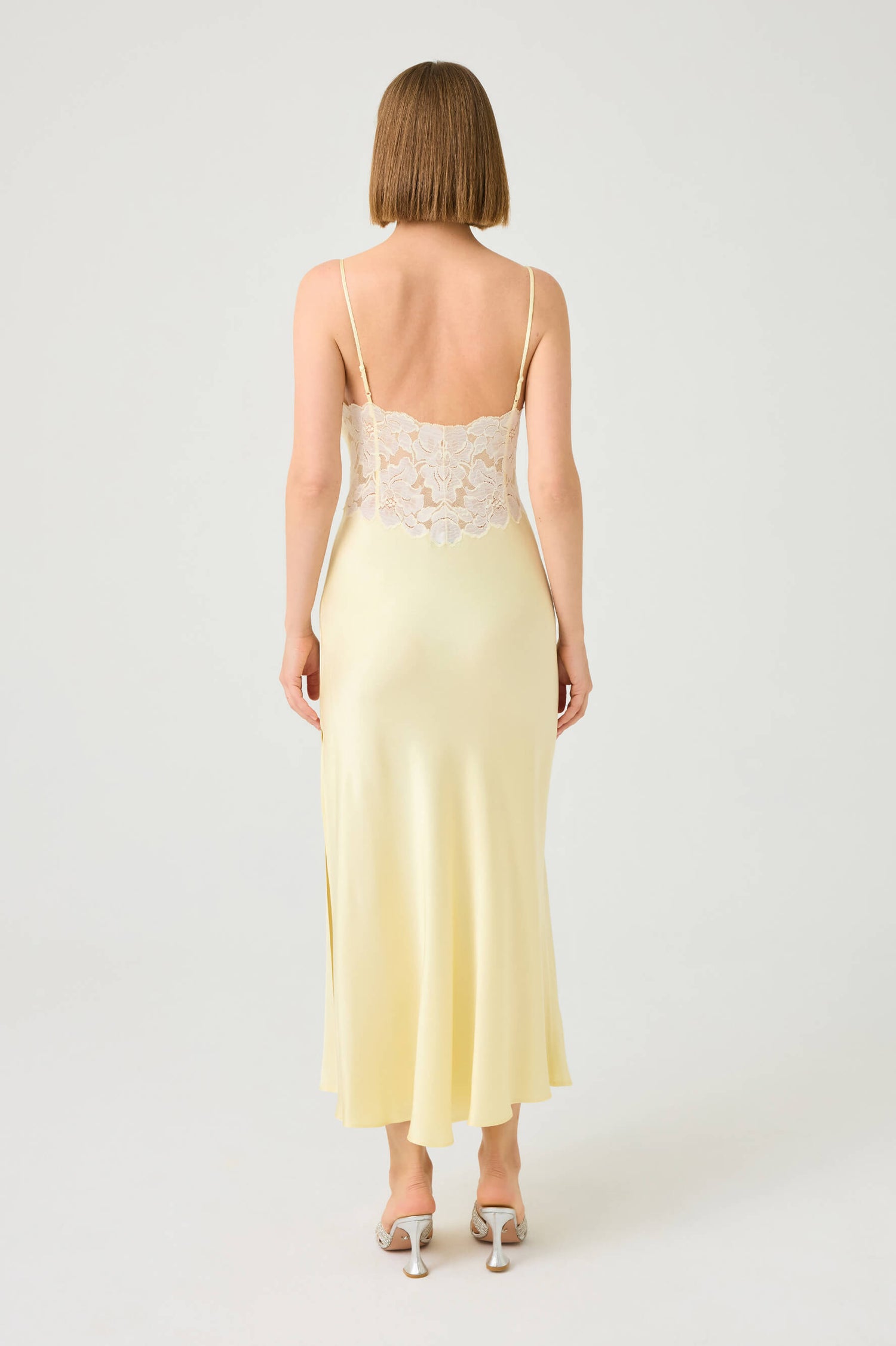Caroline Long Rayon Nightgown with Butter Yellow Lace on Butter Yellow