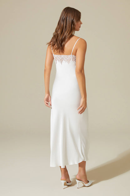 Mira Long Rayon Trimmed Rayon Nightgown - White on White