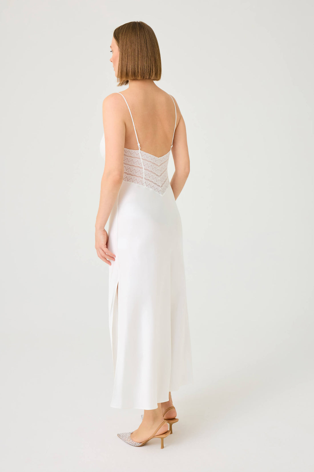 Sira Long Rayon Nightgown with Off White Lace on Off White