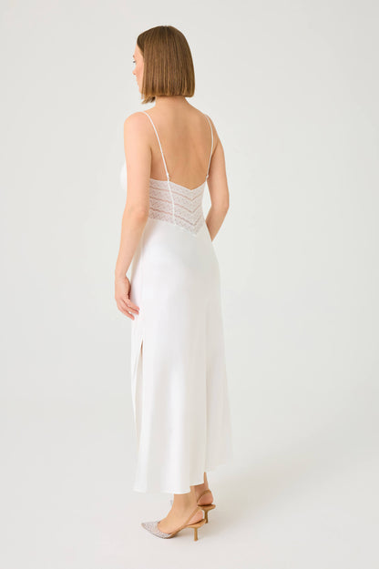 Sira Long Rayon Nightgown with Off White Lace on Off White