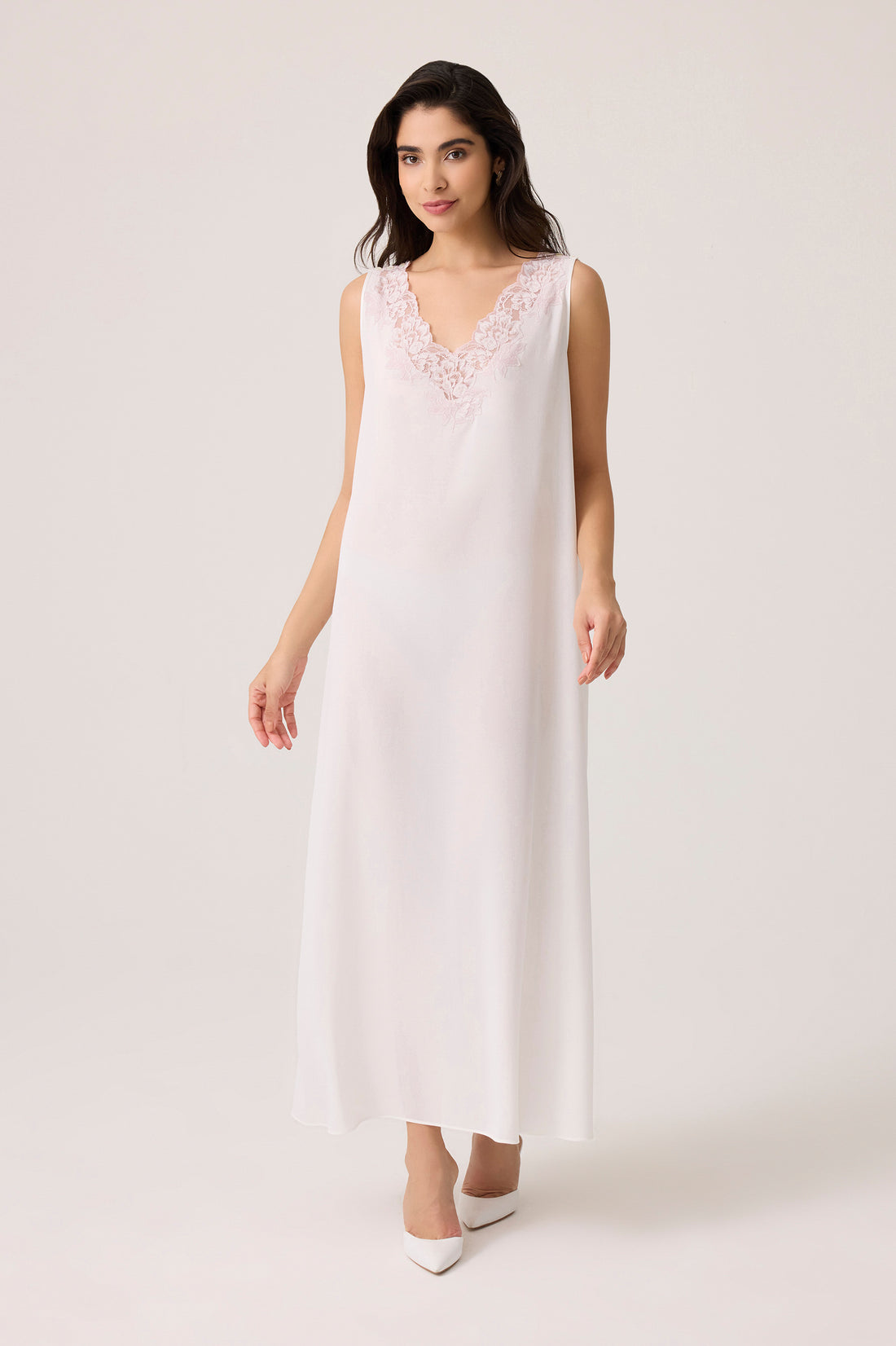 Sofia Silky Chiffon Nightgown Off White