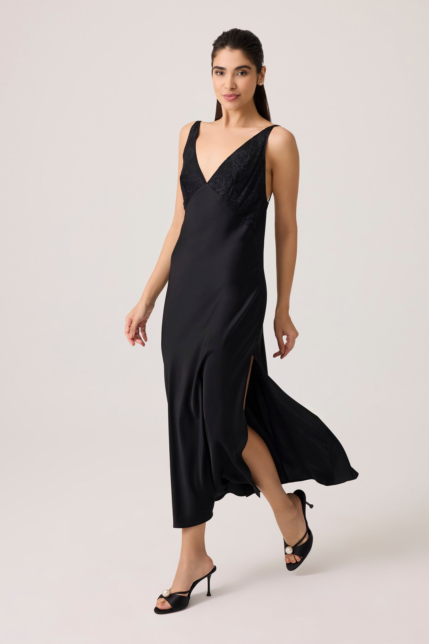 Lumi Silky Chiffon Robe Set Black