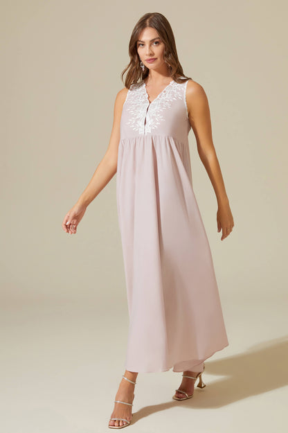 Anne Long Cotton Voile Nightgown with Buttons - Powder