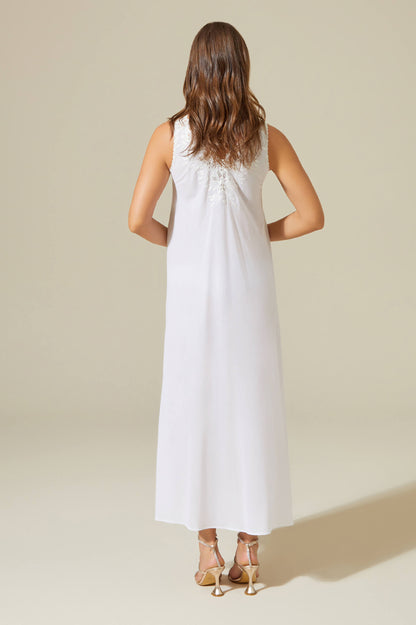 Anne Long Cotton Voile Nightgown with Butttons -Off White