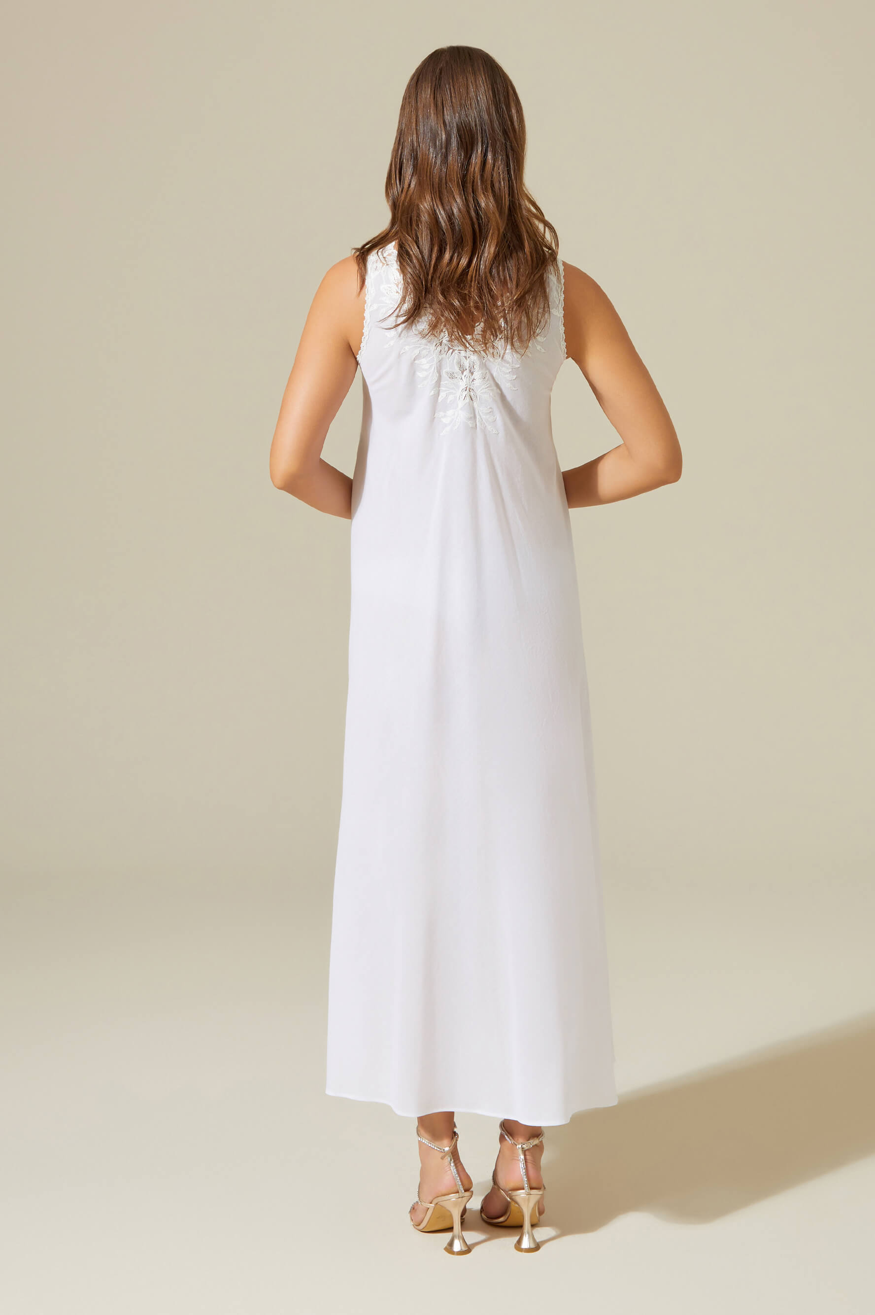 Maia - Trimmed Cotton Voile Long Sleeve Robe Set - Off White