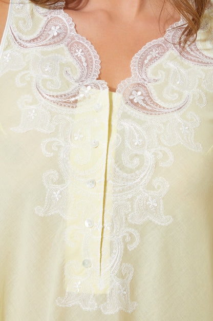 Grace - Trimmed Cotton Voile Long Sleeve Robe Set - Baby Yellow