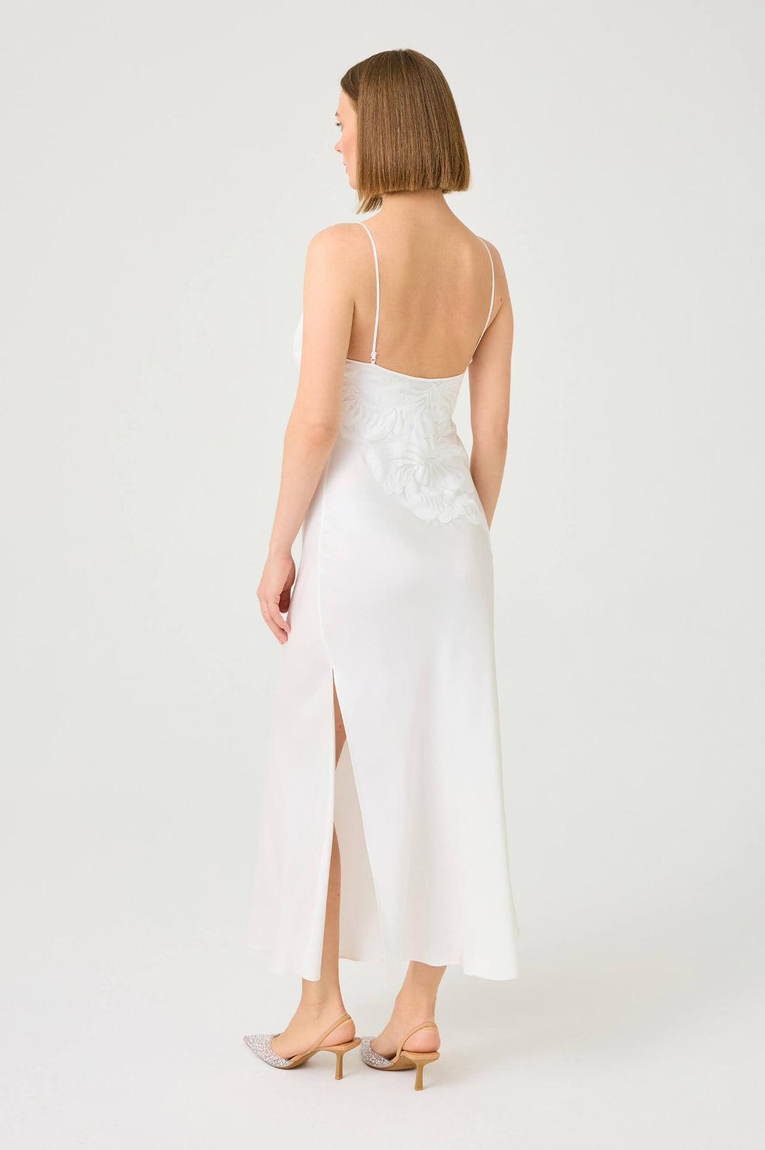 Ela Long Rayon Nightgown with Off White Lace on Off White