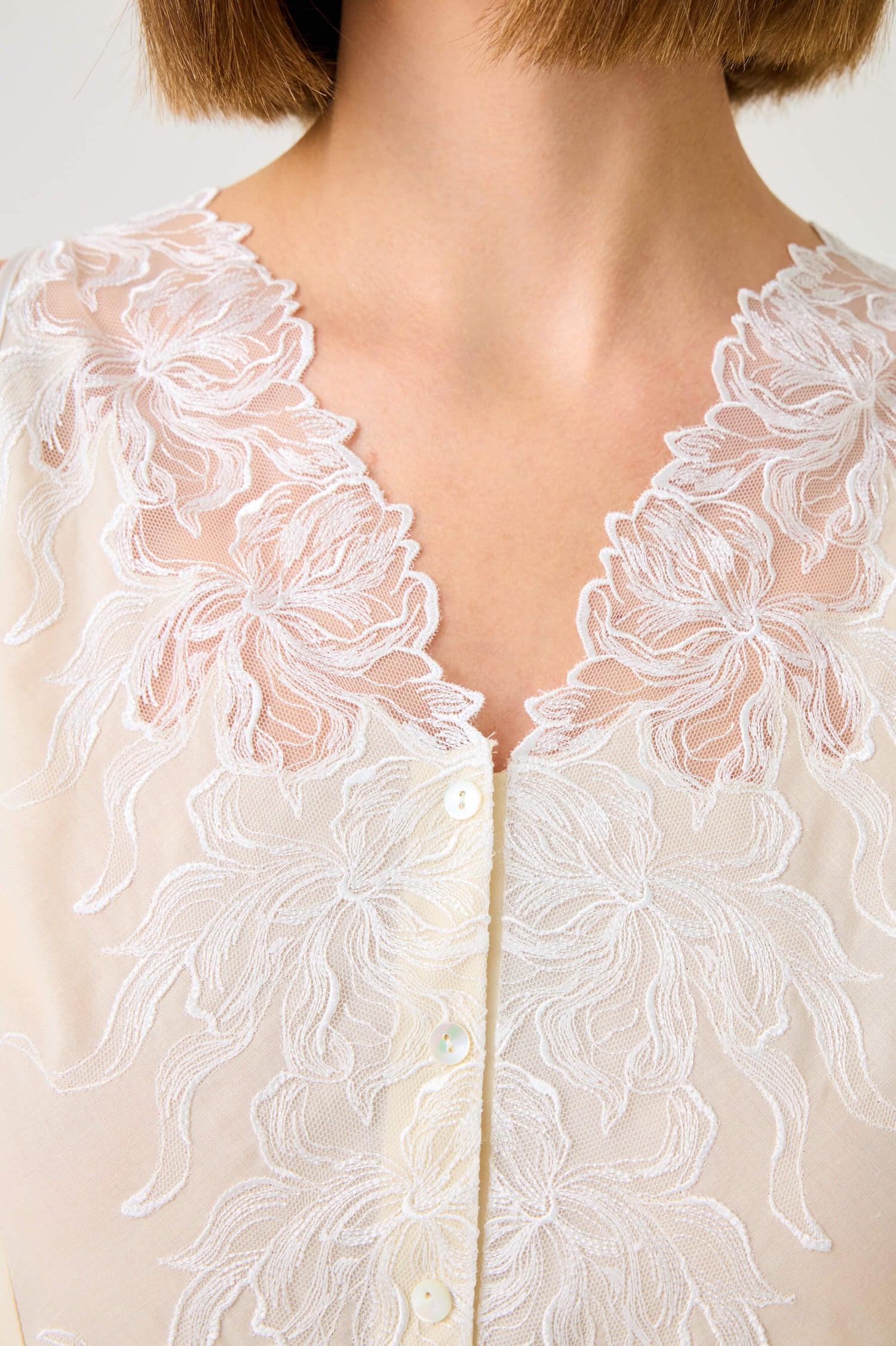 Clariss Long Cotton Voile Nightgown with Off White Lace on Honey