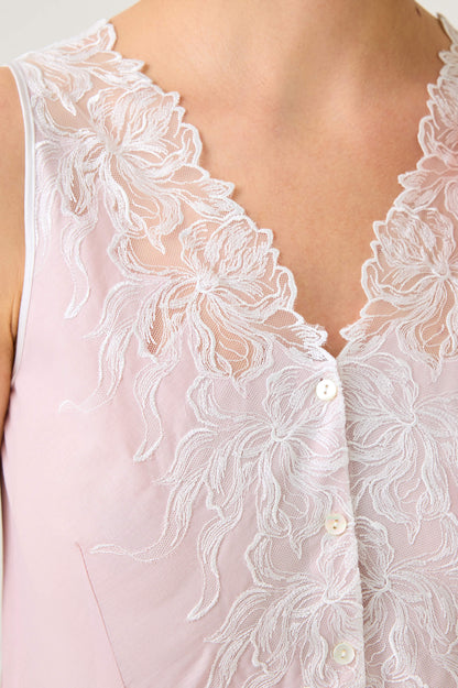 Liliane Long Cotton Voile Robe Set with Off White Lace on Powder