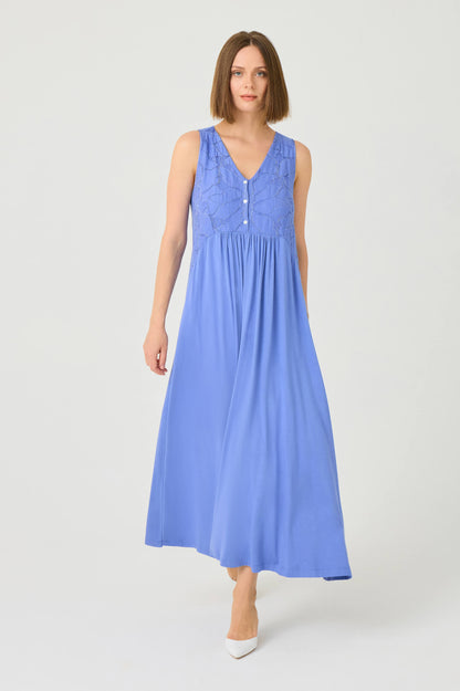 Mauve Long Cotton Jersey Nightgown Dark Lilac Lace on Dark Lilac