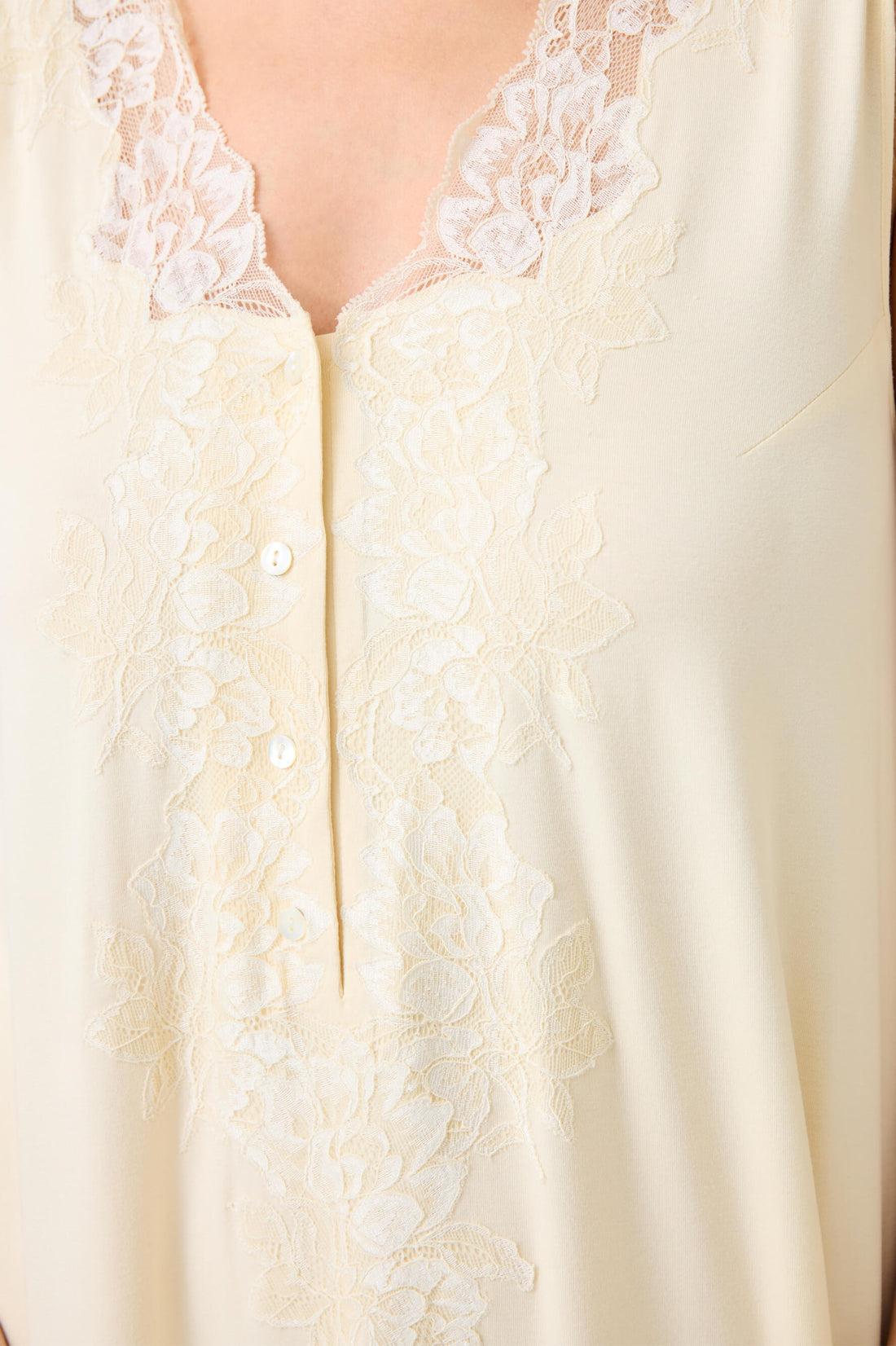 Mimie Long Cotton Jersey Nightgown with Honey Lace on Honey