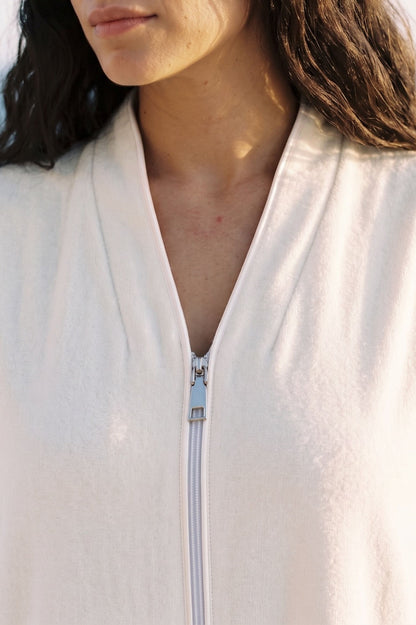 Luxury off white cotton towel bathrobe by Bocan Couture