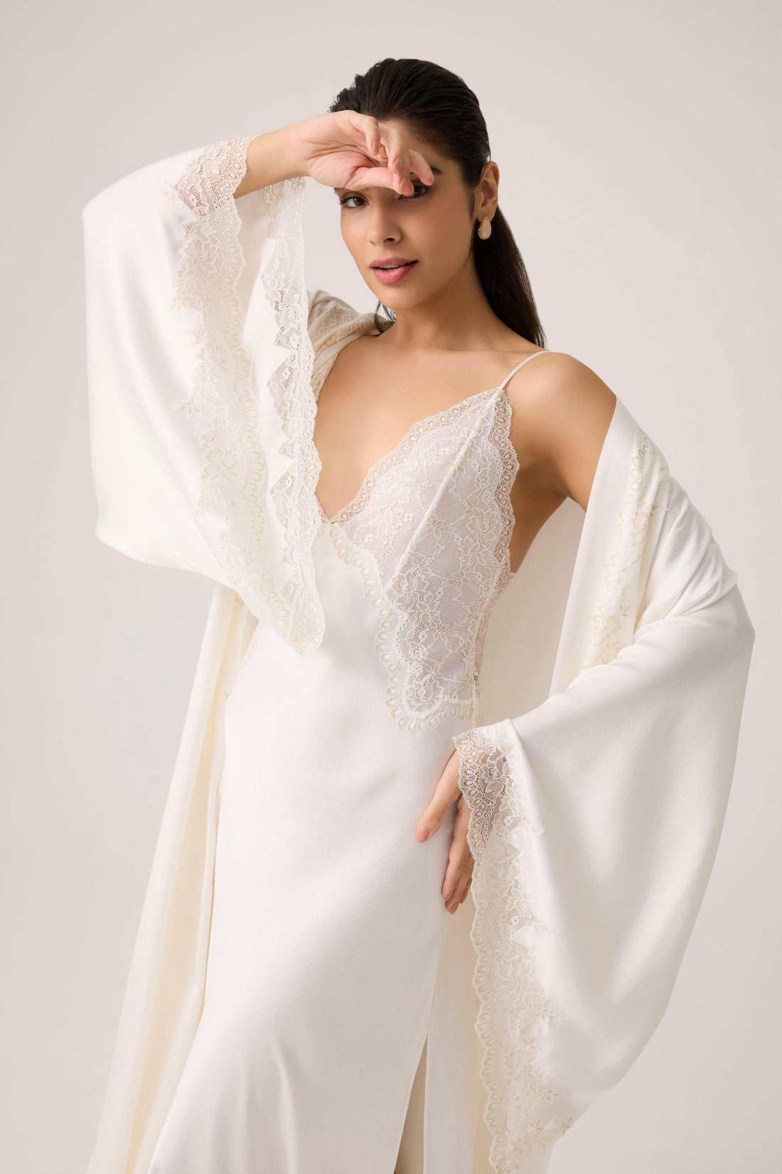 Sera Silky Rayon Robe Set Off White Off White Silk — Bocan Couture luxury nightwear