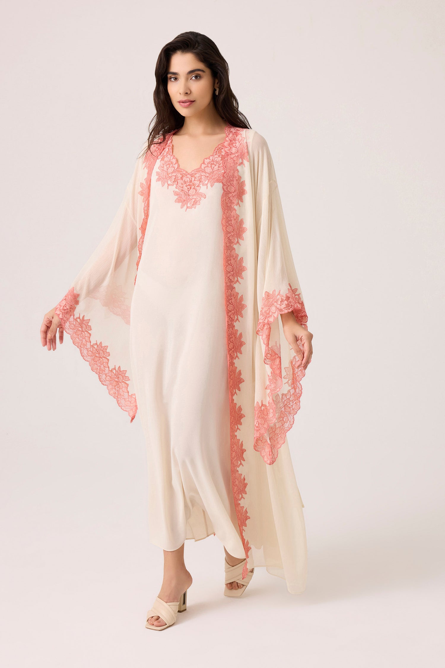 Coralia Silky Chiffon Robe Set Honey