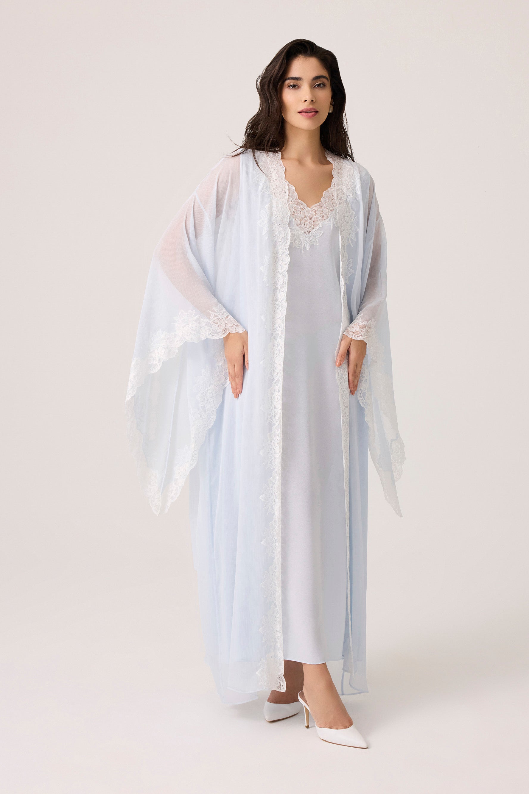 Irina Silky Chiffon Robe Set Baby Blue