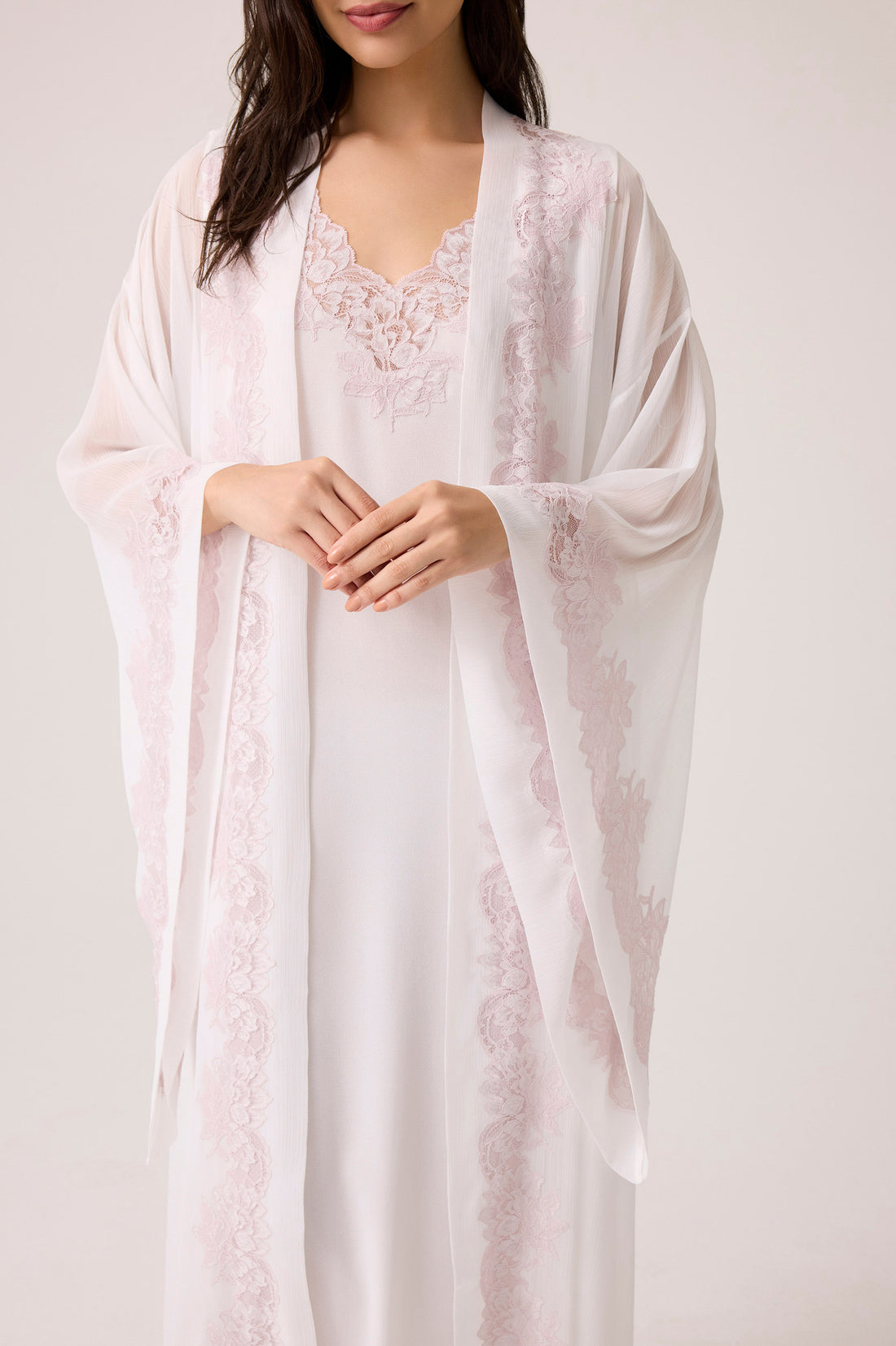 Sofia Silky Chiffon Robe Set Off White