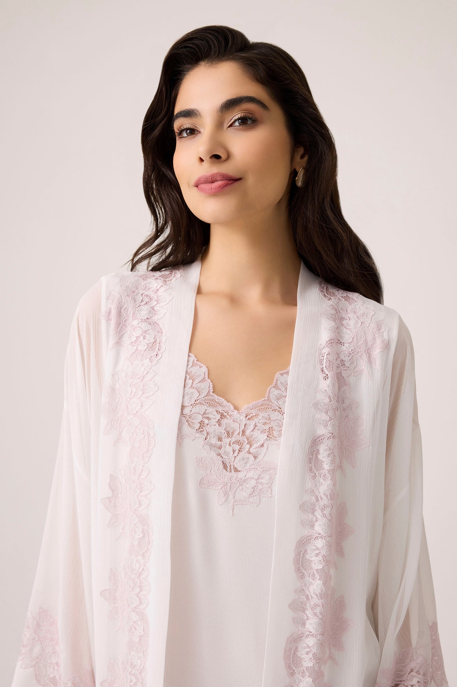 Sofia Silky Chiffon Robe Set Off White
