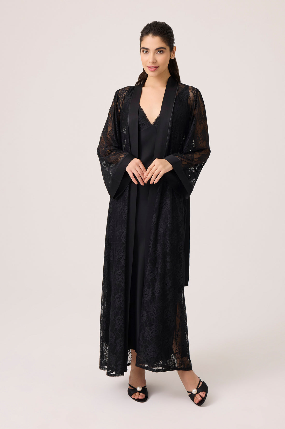 Mila Silky Chiffon Robe Set Black